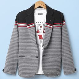 Dapper Dudes Full Sleeves Striped Blazer With Typography Printed Tee - Black-image-2