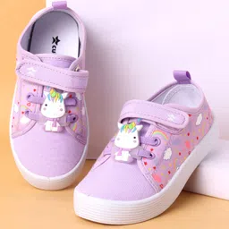 Cute Walk by Babyhug Velcro Closure Casual Shoes With Heart Print & Unicorn Applique - Purple-picture-46