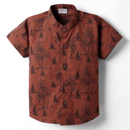 Dapper Dudes Woven Half Sleeves Beach Theme Printed Shirt - Brown-image-33