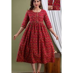 NEVISHA STYLE Cotton Woven Three Fourth Sleeves Floral Printed Maternity Kurta With Nursing Access - Red-image-29
