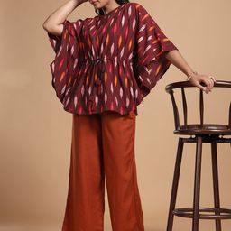 Taavi Women Ikat Pure Cotton Kurti With Batwing Sleeves-picture-1