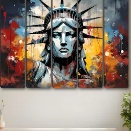 Aura Red & Yellow 5 Piece Synthetic Wood Other Wall Paintings-picture-16