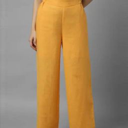 Allen Solly Mustard Mid Rise Flared Pants-image-4