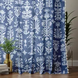 Urban Space Indigo Blue Cotton Printed Long Door Curtain with Tieback & Eyeletss (8 ft)-picture-26
