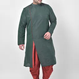 DEYANN PLUS Men Green & Brown Solid Kurta with Pyjamas-31