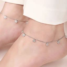 Zavya Floral CZ Rhodium Plated 925 Sterling Silver Anklet-image-78
