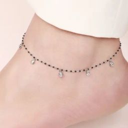 Zavya Black Beads CZ Rhodium Plated 925 Sterling Silver Anklet-image-19