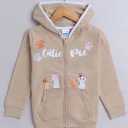 BUMZEE Beige Girls  Full Sleeves Cotton Hooded Zipper Sweatshirt Age - 5-6 Years-image-17