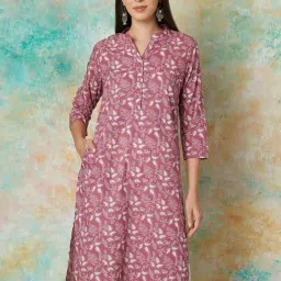 Melange by Lifestyle Purple Cotton Floral Print Straight Kurta-picture-11