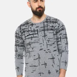 Campus Sutra Men Grey & Black Printed Round Neck T-shirt-image-90