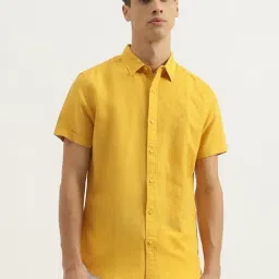 United Colors of Benetton Yellow Cotton Linen Slim Shirt-image-67