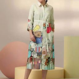 Libas Off-White Linen Printed Shirt Dress-image-132