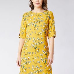 Miss Chase Women Yellow & White Floral Printed Knee Length A-Line Dress-image-64