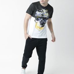 Huetrap Men White  & Black Printed Round Neck T-shirt-image-102