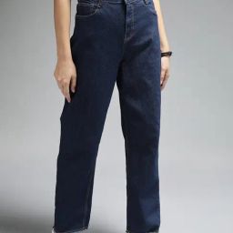 High Star Blue Cotton Straight Fit High Rise Jeans-image-69