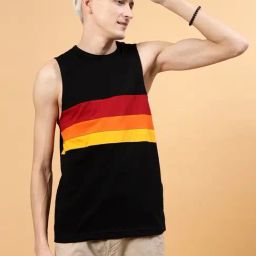 Rigo Men Black Colorblocked Vest T-shirt-image-1