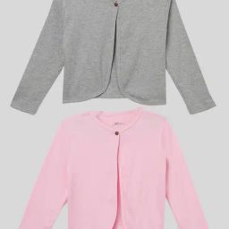 Kryptic Kids Pink & Grey Solid Full Sleeves Shrug (Pack Of 2)-image-56