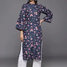 Varanga Blue Floral Print Straight Kurta-image-67