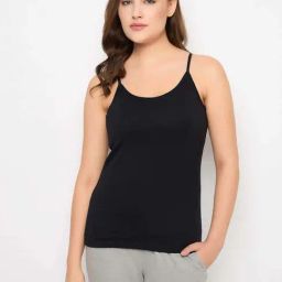 Clovia Black Cotton Regular Fit Camisole-picture-5
