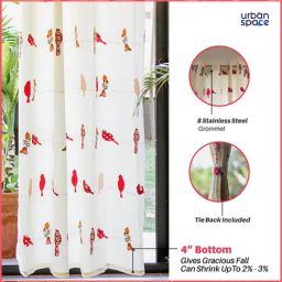 Urban Space Red Cotton Printed Long Door Curtain with Stainless Steel Rings & Tiebacks - Set of 2 (8 ft) image 4
