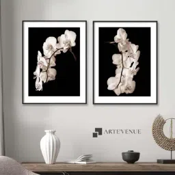 ARTE'VENUE Orchid Dance Black & Beige Paper Wall Arts - Set of 2 (13 X 16 inch Each)-23