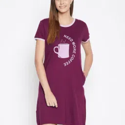Clovia Purple Graphic Print Night Dress-image-43