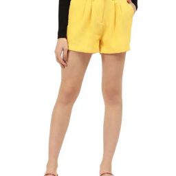 Centrestage Yellow Mid Rise Shorts-image-8