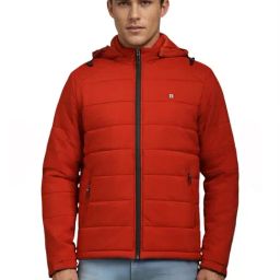 Louis Philippe Red Regular Fit Quilted Hooded Jacket-picture-29
