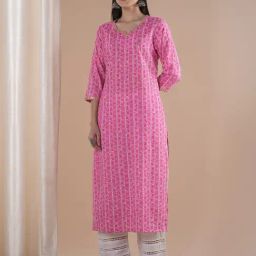 Fashor Pink Pure Cotton Printed Kurta-image-24