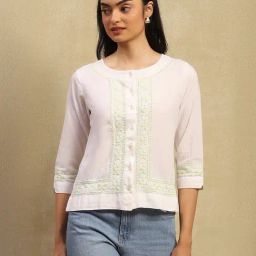 House Of Chikankari White Cotton Straight Fit Chikankari Shirt-image-49