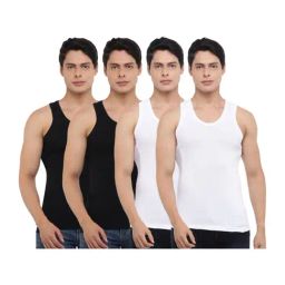 Dollar Bigboss Black & White Cotton Regular Fit Derby Vests (Pack Of 4)-image-85