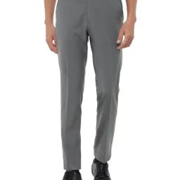 Louis Philippe Permapress Grey Slim Fit Checks Flat Front Trousers-image-25