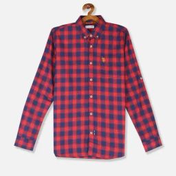 U.S. Polo Assn. Kids Red Cotton Plaid Pattern Shirt-image-15
