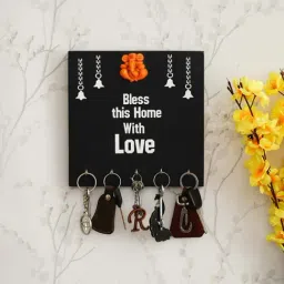 eCraftIndia Black & White Wooden 5-in-1 Hook 'Lord Ganesha' Key Holder-picture-15