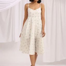 Okhai Savage White Pure Cotton Printed A-Line Dress-image-19