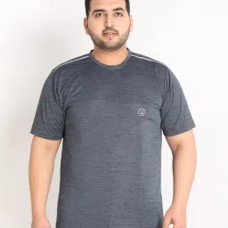 Chkokko Grey Regular Fit Self Pattern T-Shirt-image-35