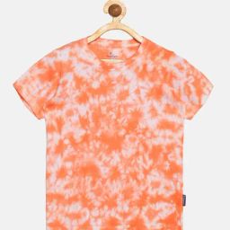 Kiddopanti Kids Orange & White Tie- Dye T-Shirt-image-34