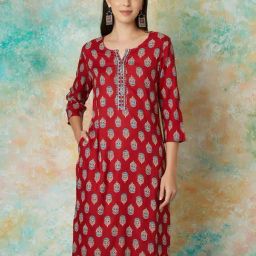 Melange by Lifestyle Red Printed Straight Kurta-picture-8
