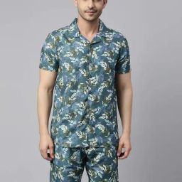 Bushirt Blue Regular Fit Printed Shirt & Shorts Set-image-54