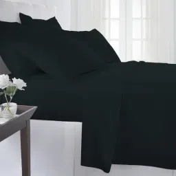Pizuna Black 400 TC Cotton Single Fitted Bed Sheet with 1 Pillow Cover-39