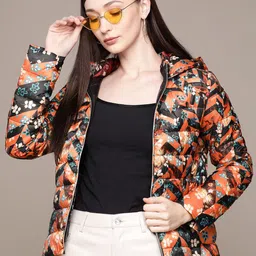 Label Ritu Kumar Women Orange Black Puffer Jacket-7