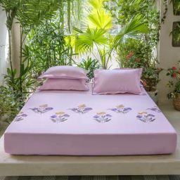 DDECOR Live Beautiful Excellence IX Purple Cotton 210 TC King Bedsheet with 2 Pillow Covers-image-91
