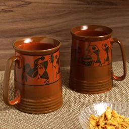 ExclusiveLane 'Two To Tango' Warli Hand-Painted Beer & Milk Mugs In Ceramic (Set Of 2)-image-9