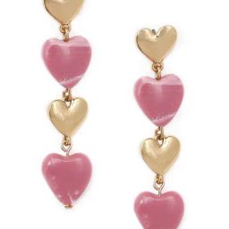 Lilly & Sparkle Gold-Toned Pink and Gold Heart Dangler Earrings-6