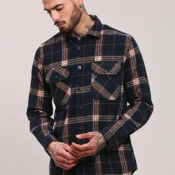 SHOWOFFFF Navy Blue Cotton Checked Regular Fit Shacket-picture-16