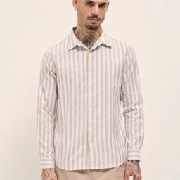 The Bear House Beige Slim Fit Stripes Shirt-image-50
