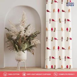 Urban Space Red Cotton Printed Long Door Curtain with Stainless Steel Rings & Tiebacks - Set of 2 (8 ft) image 2