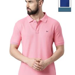Force NXT Blue & Light Pink Cotton Regular Fit Polo T-Shirt-image-66