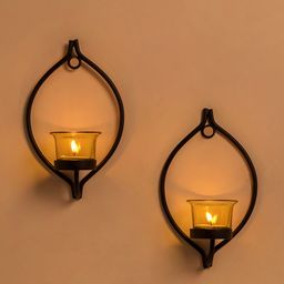 Homesake Set of 4 Black & Yellow Candle Holders With Free T-light Candles-28