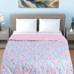 Myntra Elegant Homes Pink & Blue Printed Quilted AC Room 350GSM Double Bed Comforter-picture-32